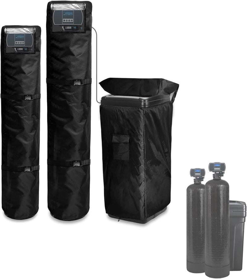 Bitubi Water Softener System Cover Outdoor for PRO+AQUA Water Softener System, 2Pcs Softener Tank/Filter Cover + 1Pcs Brine Tank Cover, All Weather Protection, Black - Image 1